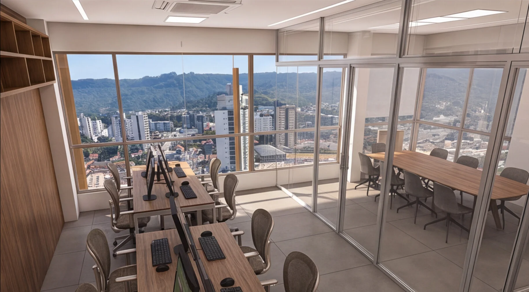 Estudo de ambientação de escritório na Sala 107