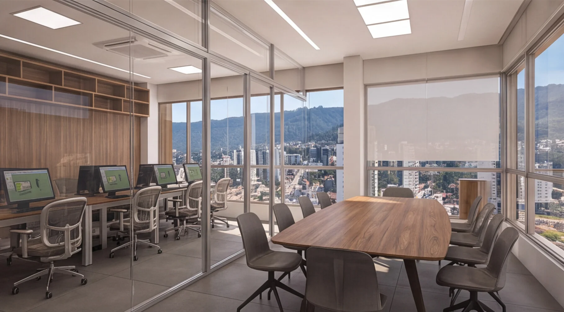 Estudo de área de trabalho e reunião na Sala 107